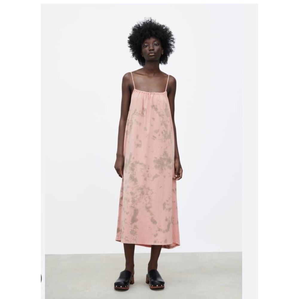 Zara Pink Tie Dye Tank Midi Dress Size XS
